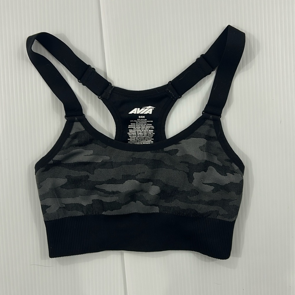 J18.‎ Avia Black and Gray Camo Sports Bra (S)